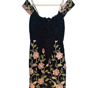 Navy Blue Floral Lace Dress